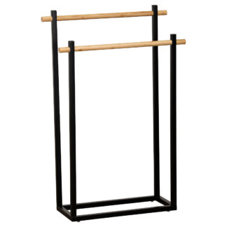 Black Towel Rack with 2 Bamboo Bars