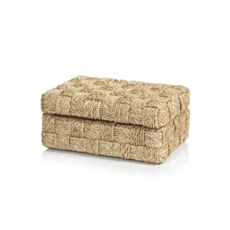 Natural Abaca Rope Hinged Storage Box with Suede Interior