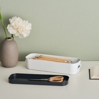 Slim Stacking Lidded Storage Box White Grey